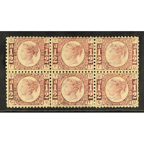 599 - GB.QUEEN VICTORIA 1870-79 ½d rose, plate 14, mint horizontal block of six. Cat. £840.