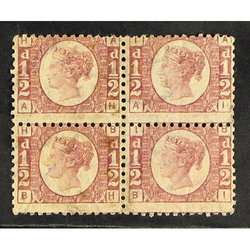 600 - GB.QUEEN VICTORIA 1870-79 ½d rose, plate 14, never hinged mint block of four, usual cracking. Cat. £... 