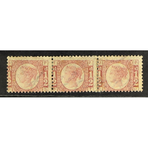 601 - GB.QUEEN VICTORIA 1870-79 ½d rose, plate 15, mint horizontal strip of three. Cat. £525.