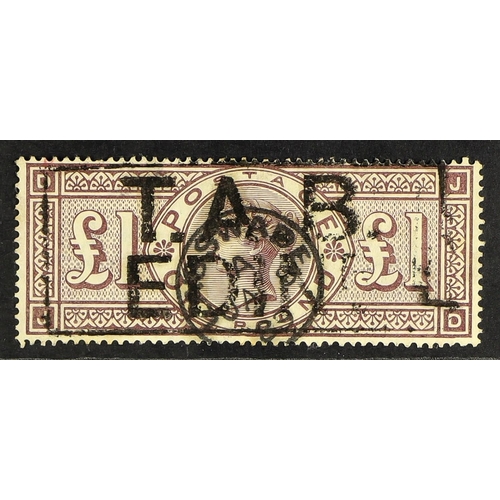 609 - GB.QUEEN VICTORIA 1884 £1 brown-lilac, watermark Crowns, SG 185, sound with Lasswade cds and boxed a... 