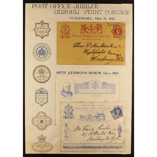 615 - GB.QUEEN VICTORIA 1890 POST OFFICE JUBILEE a vintage page with a collage of postal card, envelope & ... 