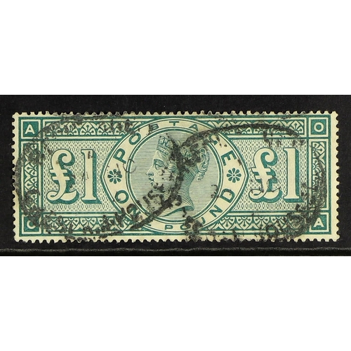 617 - GB.QUEEN VICTORIA 1891 £1 green, SG 212, sound with oval Registered date stamps. Cat. £800.