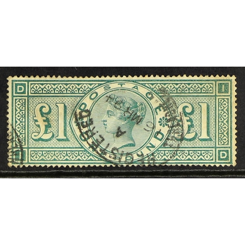 618 - GB.QUEEN VICTORIA 1891 £1 green, SG 212, with central oval Registered datestamp, some toning. Cat. £... 