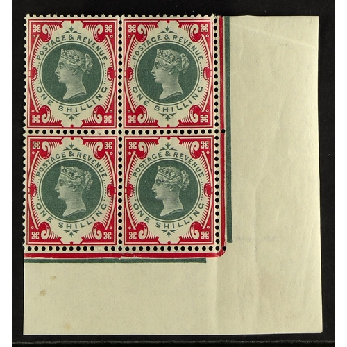 620 - GB.QUEEN VICTORIA 1900 1s green and carmine Jubilee, SG 214, lower right corner block of four, showi... 