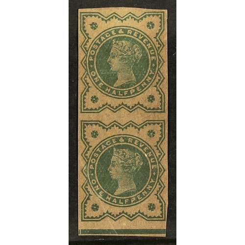 621 - GB.QUEEN VICTORIA 1900 Jubilee ½d blue-green, imperf plate proof pair on buff paper, hinge thin. Cat... 