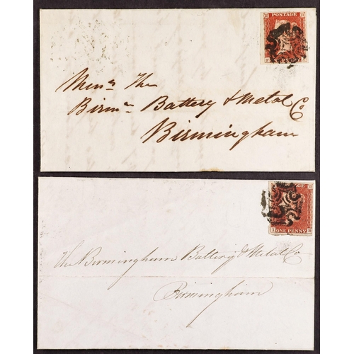 622 - GB.QUEEN VICTORIA 1941 1D RED FROM BLACK PLATE 11 two entire letters to Birmingham, each bearing a f... 