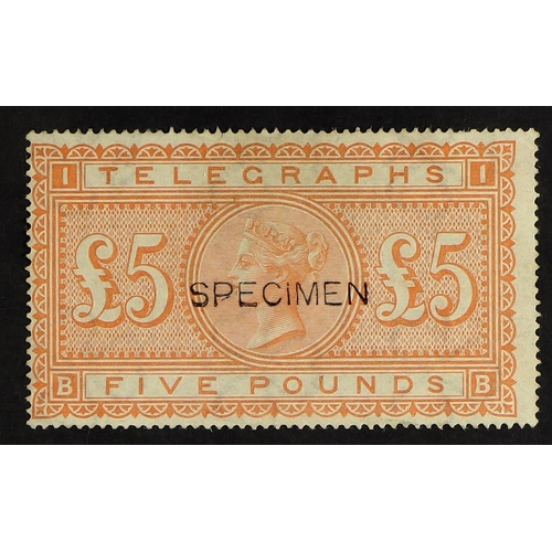 636 - GB.QUEEN VICTORIA TELEGRAPH STAMPS 1877 £5 orange, SG T18, overprinted 