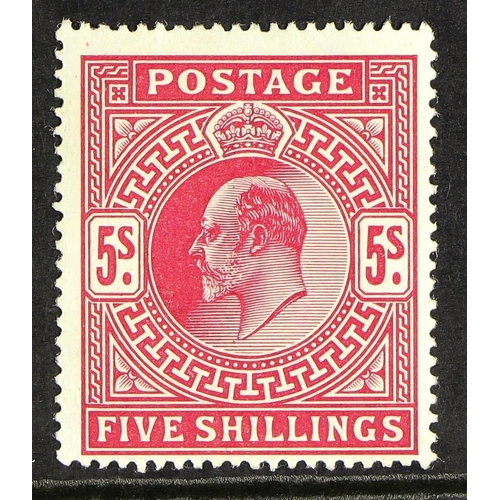 639 - GB.EDWARD VII 1902-10 5s bright carmine, SG 263, fine mint, centered to base. Cat. £450.