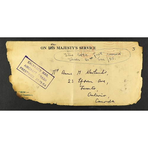 64 - COLLECTIONS & ACCUMULATIONS AIRCRAFT CRASH SALVAGED MAIL 1954 (March) cover from Australia to GB wit... 