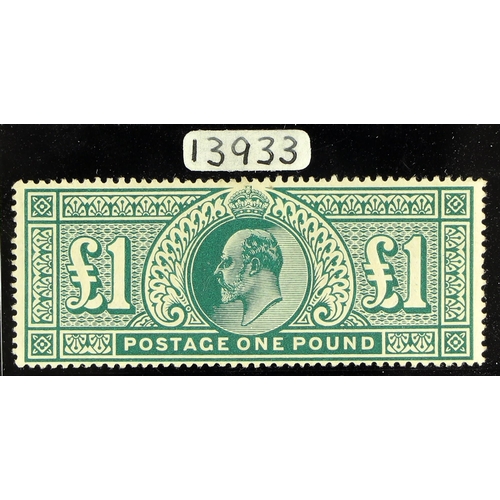 641 - GB.EDWARD VII 1911-13 £1 deep green, SG 320, fine mint with Brandon certificate. Cat. £2000.