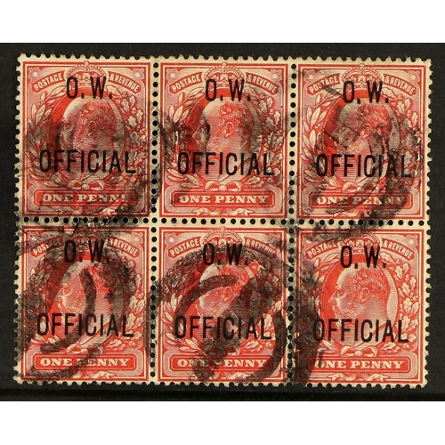 645 - GB.EDWARD VII OFFICE OF WORKS OFFICIAL 1902-03 1d scarlet, SG O37, horizontal block of six, circular... 