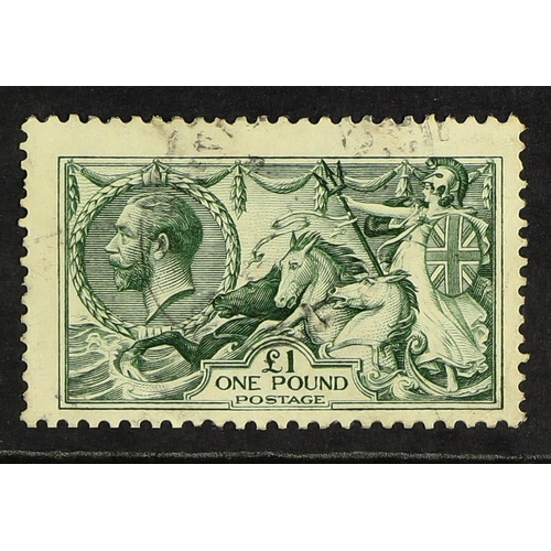 646 - GB.GEORGE V 1913 £1 green Seahorse, SG 403, good used. Cat. £1400.