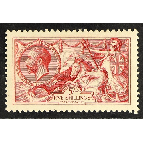 647 - GB.GEORGE V 1913 5s rose-carmine Seahorse, SG 401, fine mint and well centered. Cat. £625.