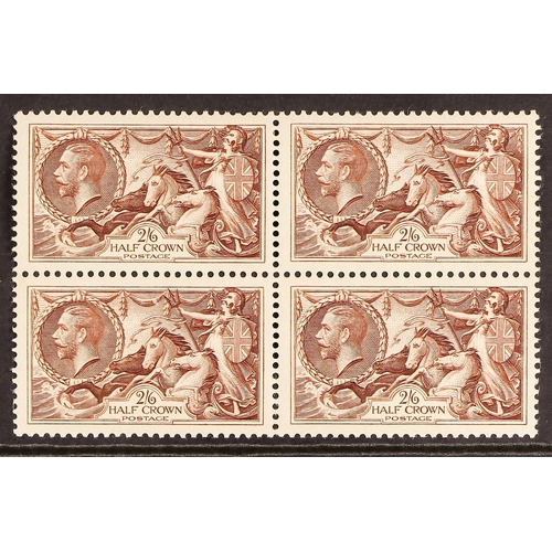 654 - GB.GEORGE V 1934 2s,6d chocolate-brown Seahorse, SG 450, fine mint block of four, three are never hi... 