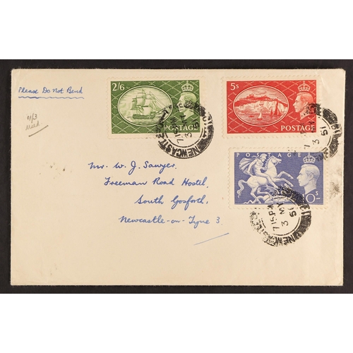 658 - GB.GEORGE VI 1951 2s.6d to 10s on plain FDC.