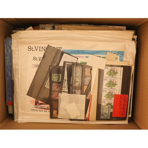 78 - COLLECTIONS & ACCUMULATIONS TWO BOXES OF WORLD with various album pages, sheets, stockpages, in pack... 