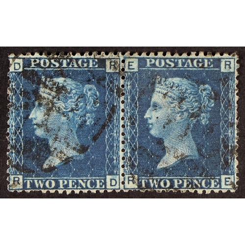 1275 - GB.QUEEN VICTORIA 1858-76 2d deep blue plate 13 PAIR WITH INVERTED WATERMARK, SG 47Wi, used and very... 