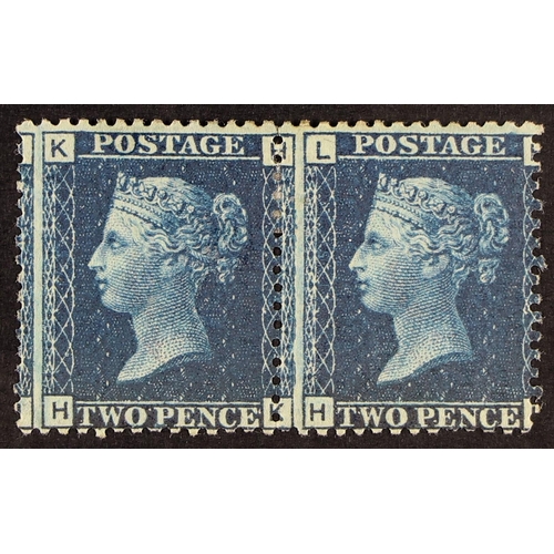 1276 - GB.QUEEN VICTORIA 1858-76 2d deep blue plate 15, SG 47, PAIR mint large part OG, fresh. Cat £1050.