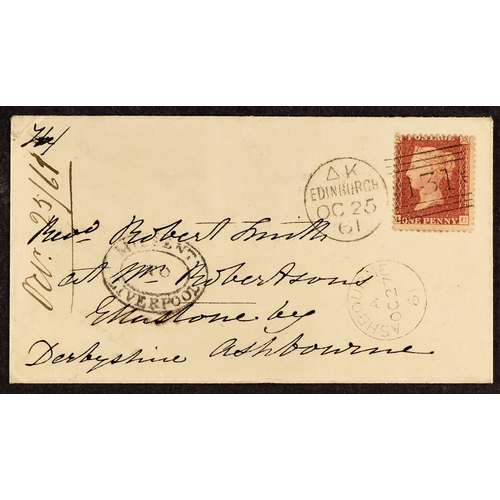 1279 - GB.QUEEN VICTORIA 1861 (25 Oct) env with 1d perf 14 sent from Edinburgh to Derbyshire with superb do... 