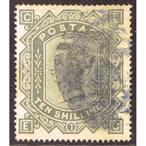 1288 - GB.QUEEN VICTORIA 1867-83 10s greenish grey, SG 128, good used, a thin. Cat. £3200.