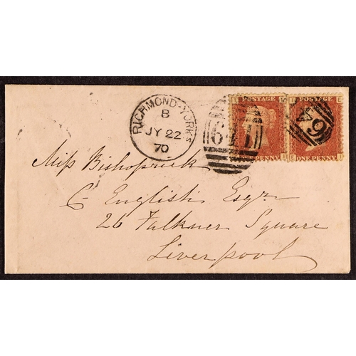 1290 - GB.QUEEN VICTORIA 1870 (22 Jul) env to Liverpool  bearing two 1d reds (plate 140), one stamp tied Ri... 