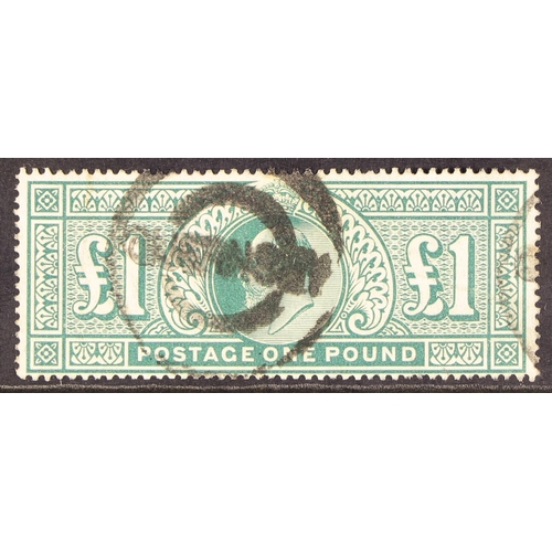 1325 - GB.EDWARD VII 1902-10 £1 dull blue-green, SG 266, with Guernsey parcels cancel, shorter perf. at bas... 