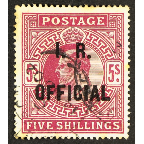 1333 - GB.EDWARD VII OFFICIALS - INLAND REVENUE 1902-04 5s bright carmine, SG O25, used with a crease and s... 