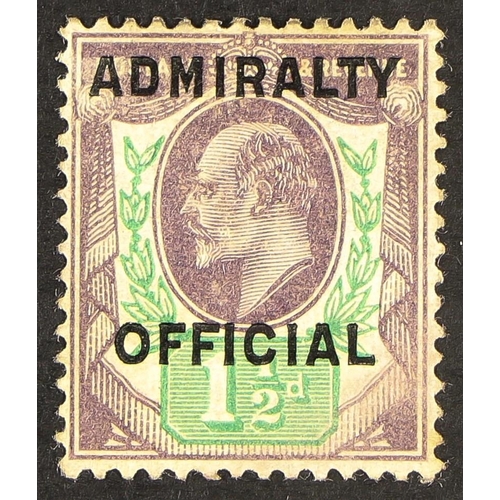 1351 - GB.EDWARD VII OFFICIALS - ADMIRALTY 1903-04 1½d dull purple and green, SG O109, mint with large part... 