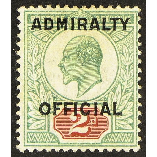 1352 - GB.EDWARD VII OFFICIALS - ADMIRALTY 1903-04 2d yellowish green and carmine-red, SG O110, mint with l... 