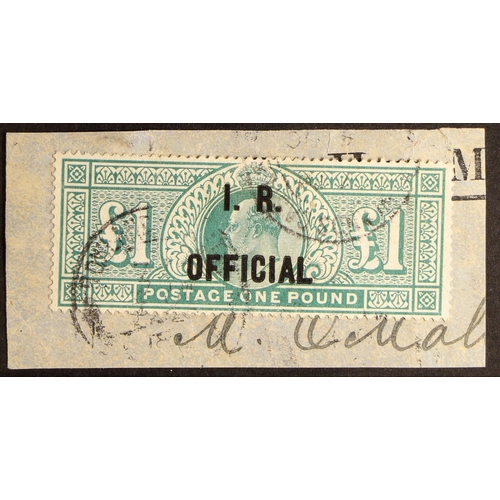 1355 - GB.EDWARD VII OFFICIALS - INLAND REVENUE 1902-04 £1 dull blue-green, SG O27, an attractive cds used ... 