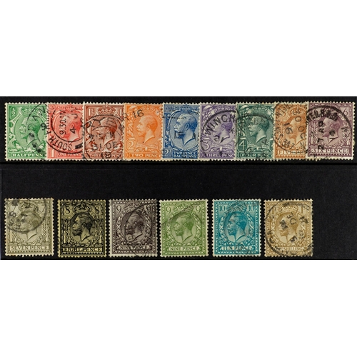 1357 - GB.GEORGE V 1912-24 Royal Cypher complete basic set used, mostly with cds. (15 stamps)