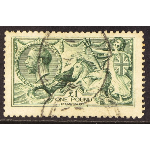 1359 - GB.GEORGE V 1913 £1 dull blue-green Seahorse, SG 404, with oval Registered cancels, Cat. £1600.