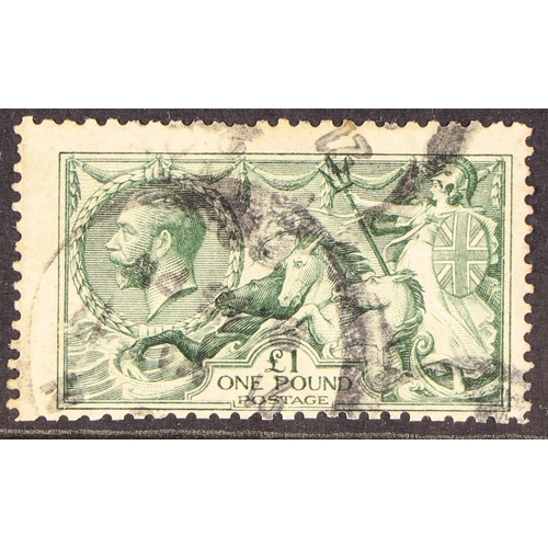 1360 - GB.GEORGE V 1913 £1 dull blue-green Seahorse, SG 404, used, couple of shorter perfs at top, reperfor... 