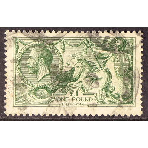 1361 - GB.GEORGE V 1913 £1 green Seahorse, SG 403, with rubber oval Registered cancels. Cat. £1400.