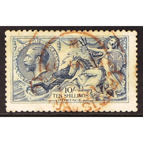 1365 - GB.GEORGE V 1915 10s pale blue Seahorse, SG 413, with Registered hooded circle, unusually in red. Ca... 