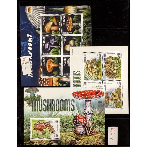 140 - TOPICALS MUSHROOMS ON STAMPS SIERRA LEONE 1988-2005 never hinged mint collection incl. 1988, 1990 & ... 