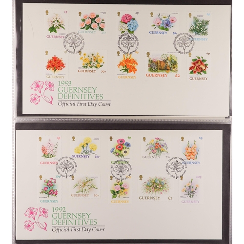 1444 - GB.ISLANDS GUERNSEY 1974-93 collection of FDC's in an album. (80 covers)