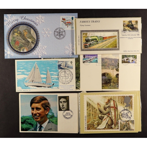 1465 - GB.FIRST DAY COVERS COVERS ACCUMULATION IN A BOX with many Benham small silks, Benham cards, maxi ca... 