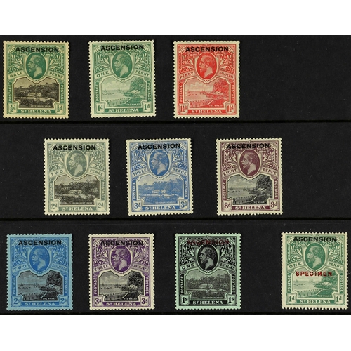 167 - ASCENSION 1922 complete overprinted set, SG 1/9, fine mint, plus additional 1d with 