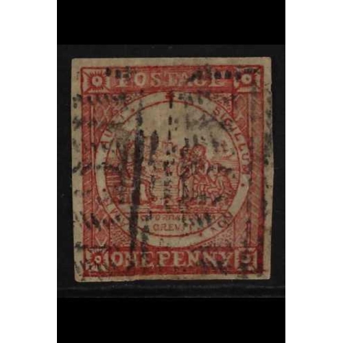 179 - AUSTRALIAN STATES NEW SOUTH WALES 1850. 1d carmine Sydney View, Plate I. no clouds, SG 2, four margi... 