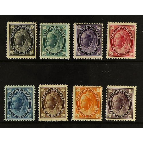 303 - CANADA 1897-98 Maple Leaf set, SG 141/49, 6c & 8c are never hinged, the rest fine mint. (8 stamps)