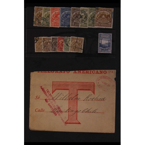 329 - CHILE TELEGRAPH STAMPS COLLECTION of mint & used stamps, plus a 1886 Santiago printed telegraph enve... 