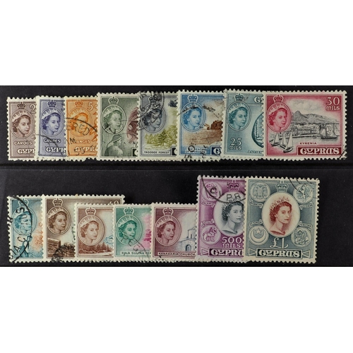 366 - CYPRUS 1955-60 complete set, SG 173/187, fine used. Cat. £75. (15 stamps)