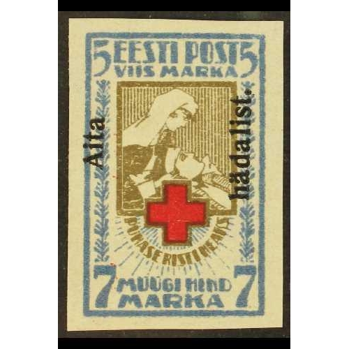 403 - ESTONIA 1923 5m+7m brown & blue Red Cross 