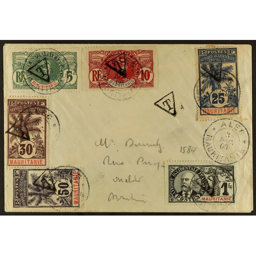 444 - FRENCH COLONIES MAURITANIA 1906 (3 Dec) envelope bearing Postage Due 