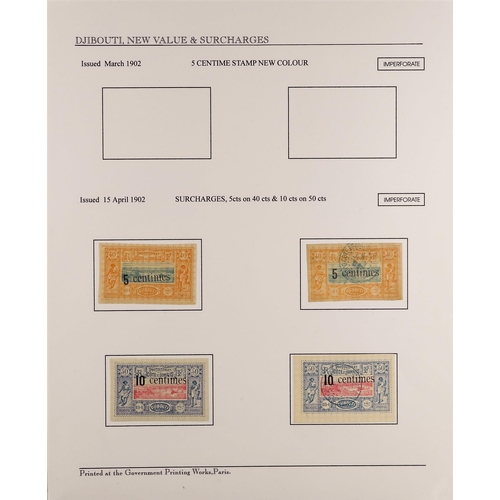 449 - FRENCH COLONIES SOMALI COAST 1899-1902 SURCHARGES mint and used collection incl. 1902 (Jan-Feb) 0.40... 