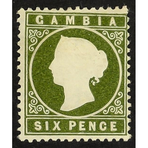 459 - GAMBIA 1886-93 6d bronze-green, sloping label variety, SG 33a, fine mint.