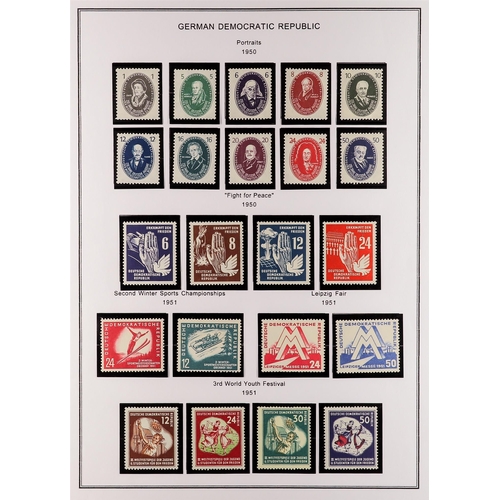 508 - GERMANY EAST 1949-60 NEVER HINGED MINT COLLECTION on printed pages, largely complete incl. 1950 DEBR... 