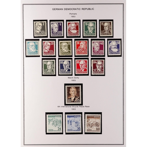 508 - GERMANY EAST 1949-60 NEVER HINGED MINT COLLECTION on printed pages, largely complete incl. 1950 DEBR... 