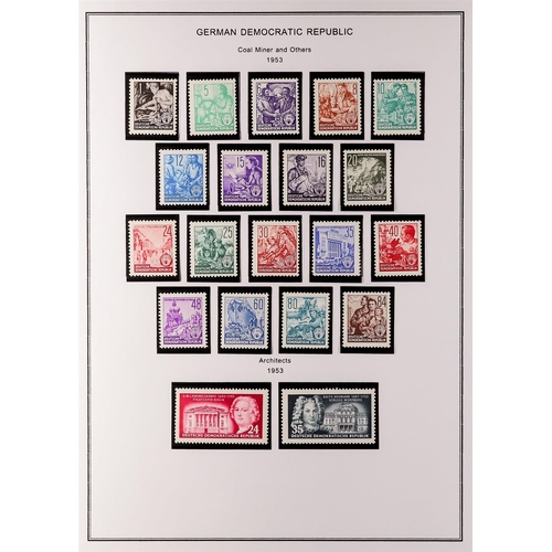 508 - GERMANY EAST 1949-60 NEVER HINGED MINT COLLECTION on printed pages, largely complete incl. 1950 DEBR... 